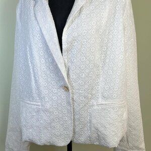 Draper James RSVP Blazer Jacket Womens XXL White Embossed Cottage Nautical Fairy